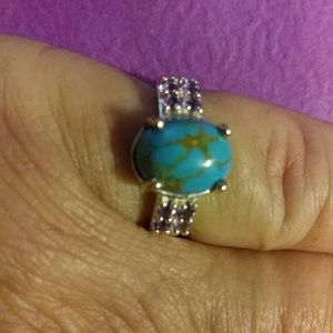 NWT- MOJAVE TURQUOISE AND AMETHYST GEMSTONE STERLING RING.(SIZE-6)* (R-7)